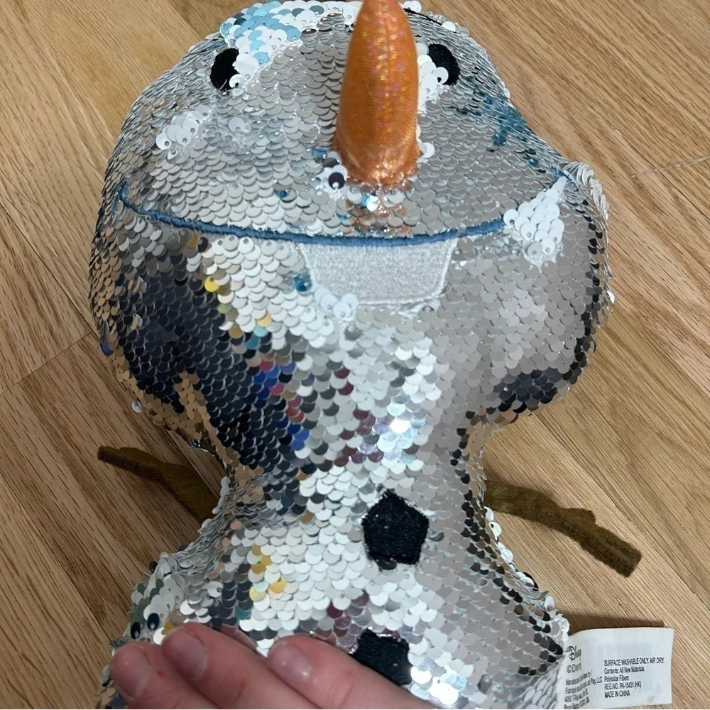 Olaf Sequin Reversible Plush Stuffed Snowman Frozen Disney Silver White